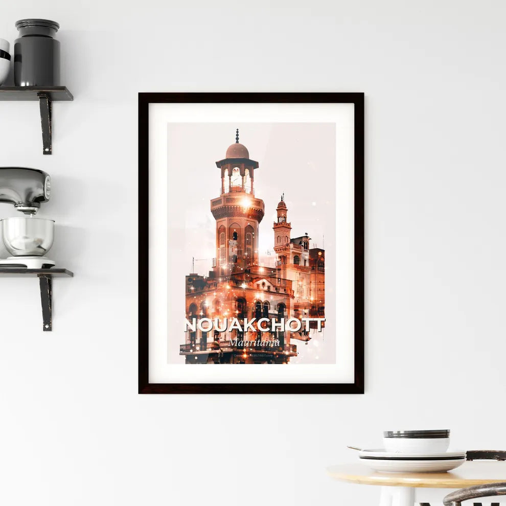Nouakchott Night Skyline Art Nouveau Poster Framed Print