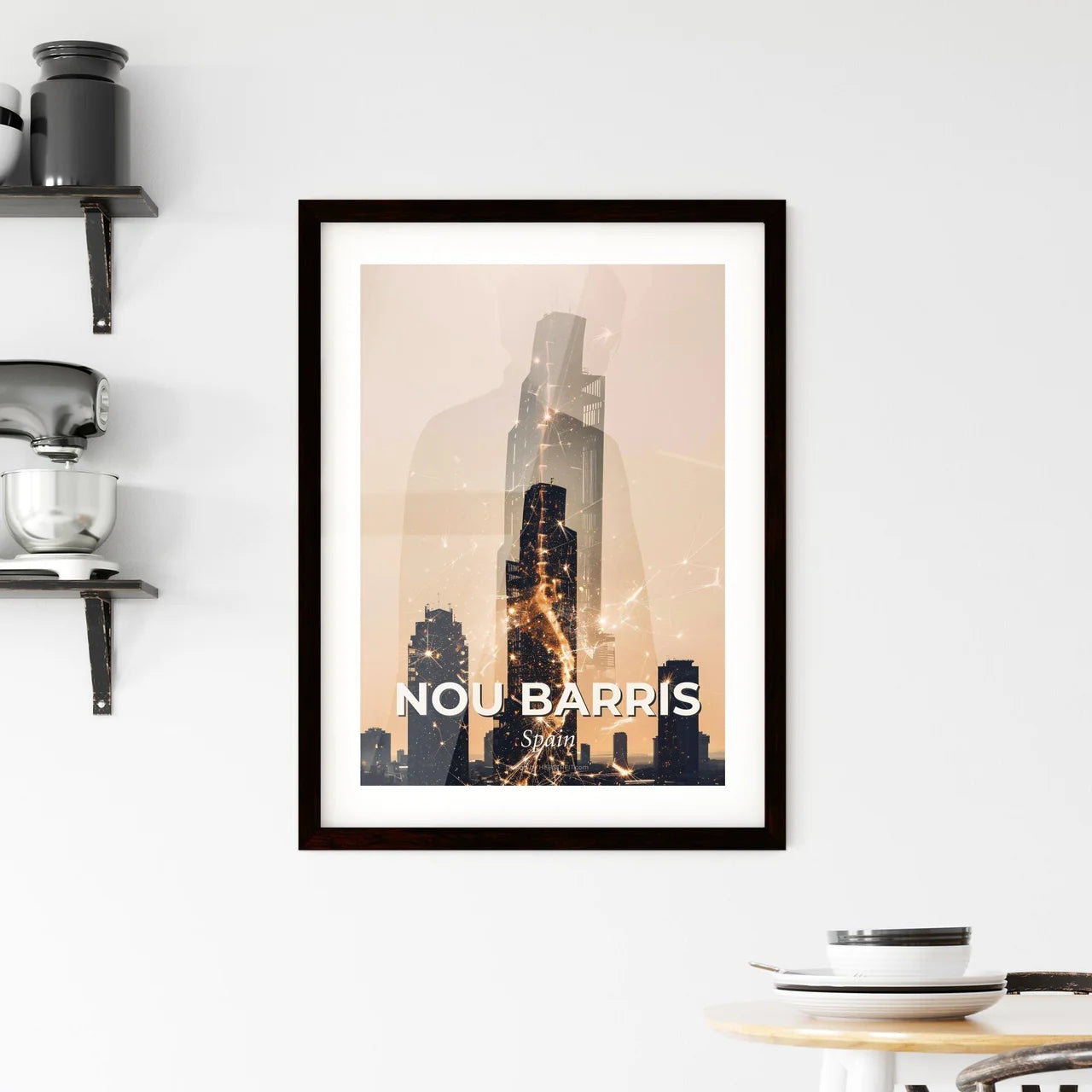 Nou Barris: Skyline Composite Art with City Icons Framed Print