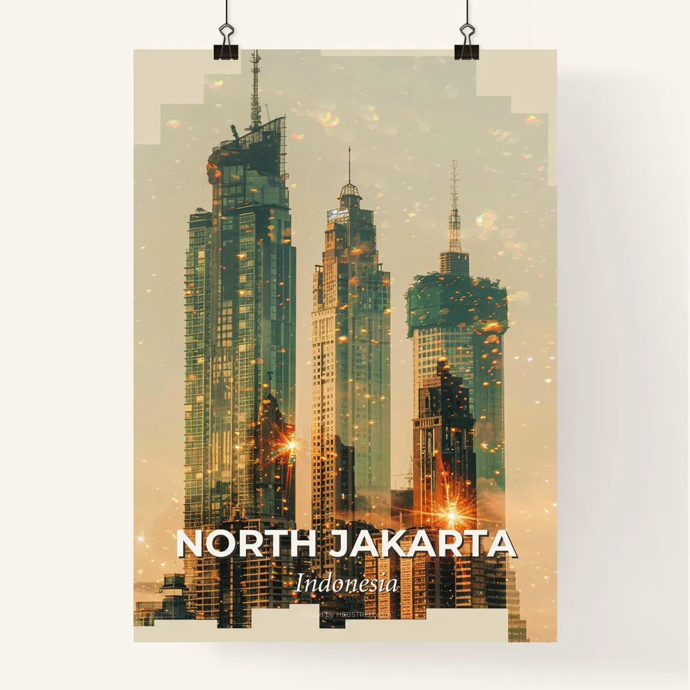 Jakarta Skyline Double Exposure Composite Art Poster