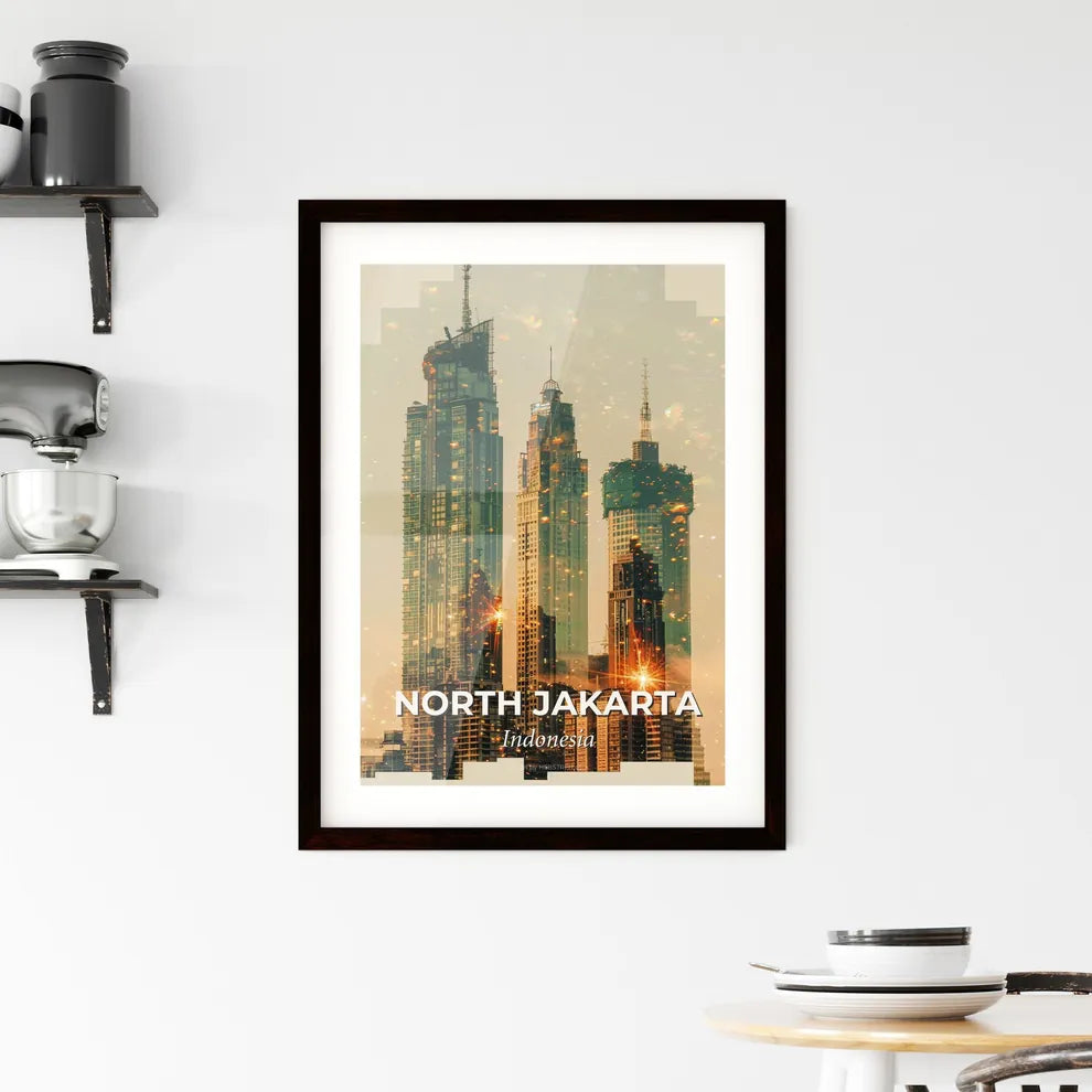 Jakarta Skyline Double Exposure Composite Art Framed Print