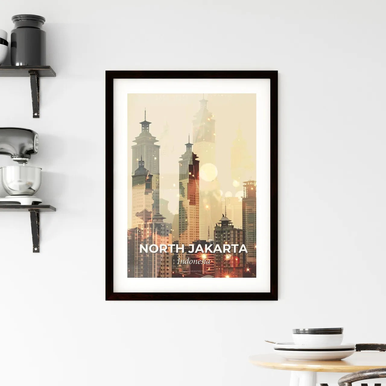 North Jakarta Skyline Double Exposure Composite Art Framed Print