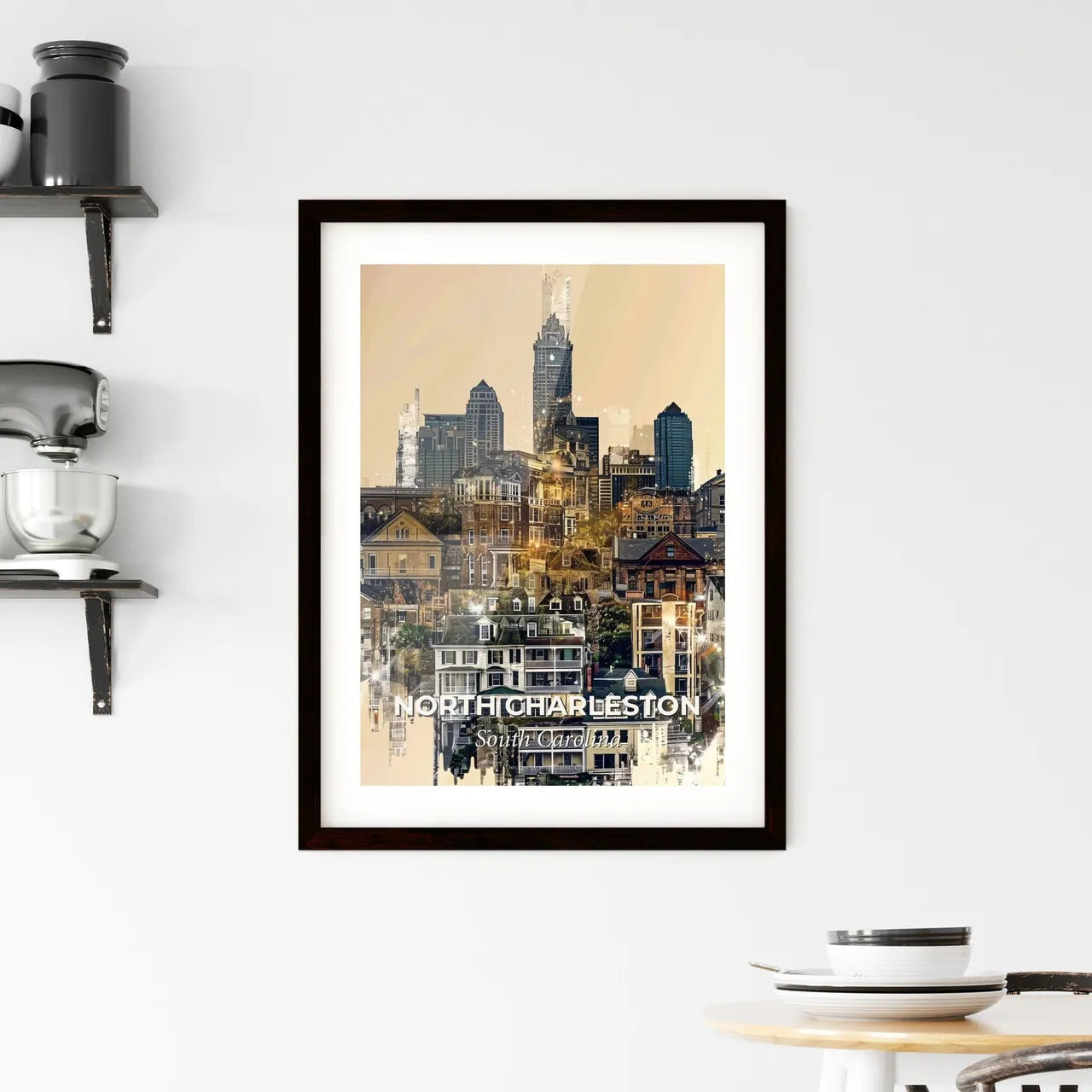 North Charleston Silhouette Composite Art Skyline Framed Print