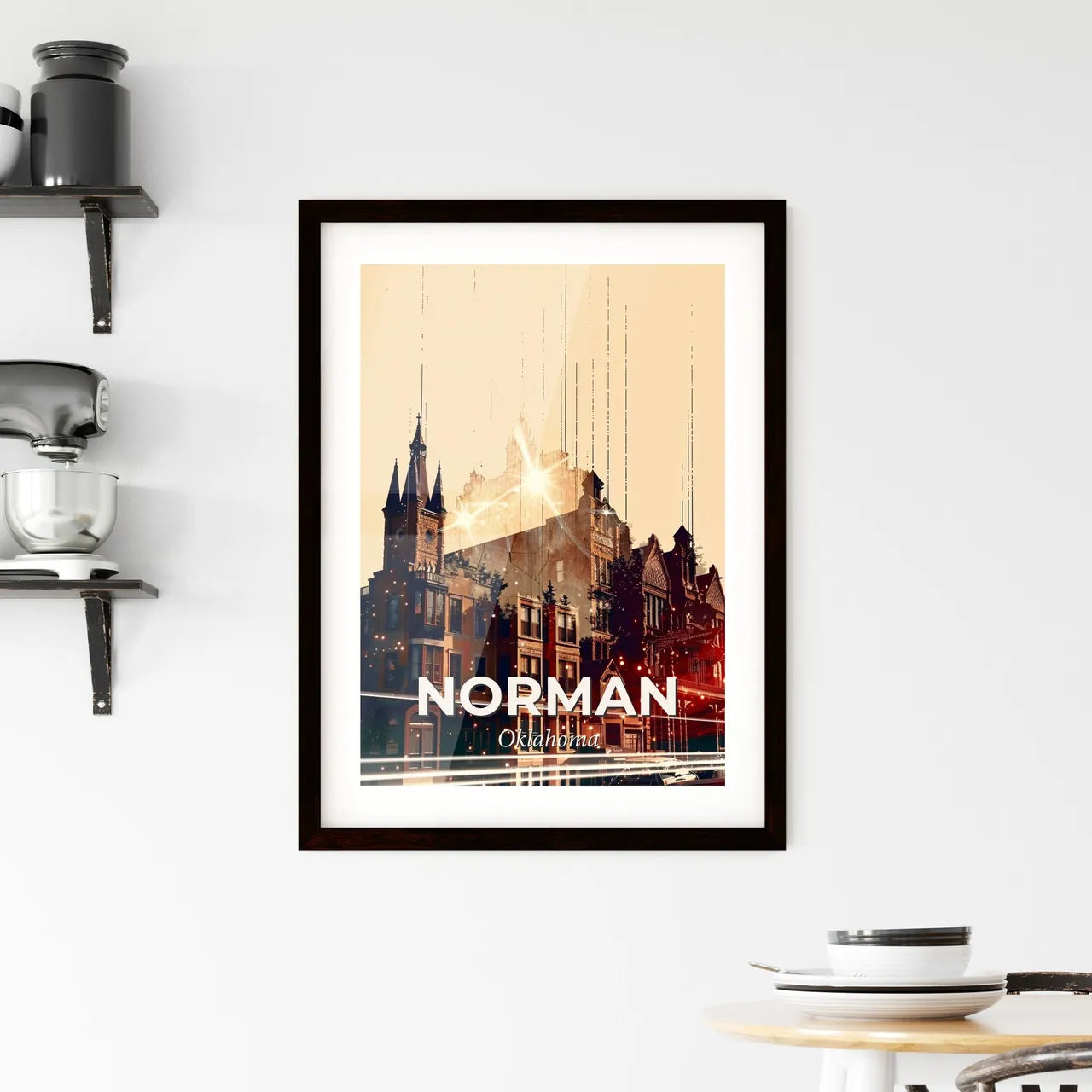 Norman City Skyline Art: Bright Local Icons Framed Print