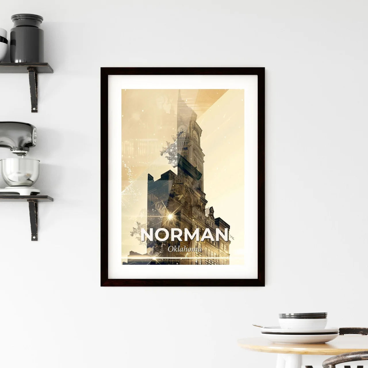 Norman Skyline Double Exposure Composite Art Framed Print