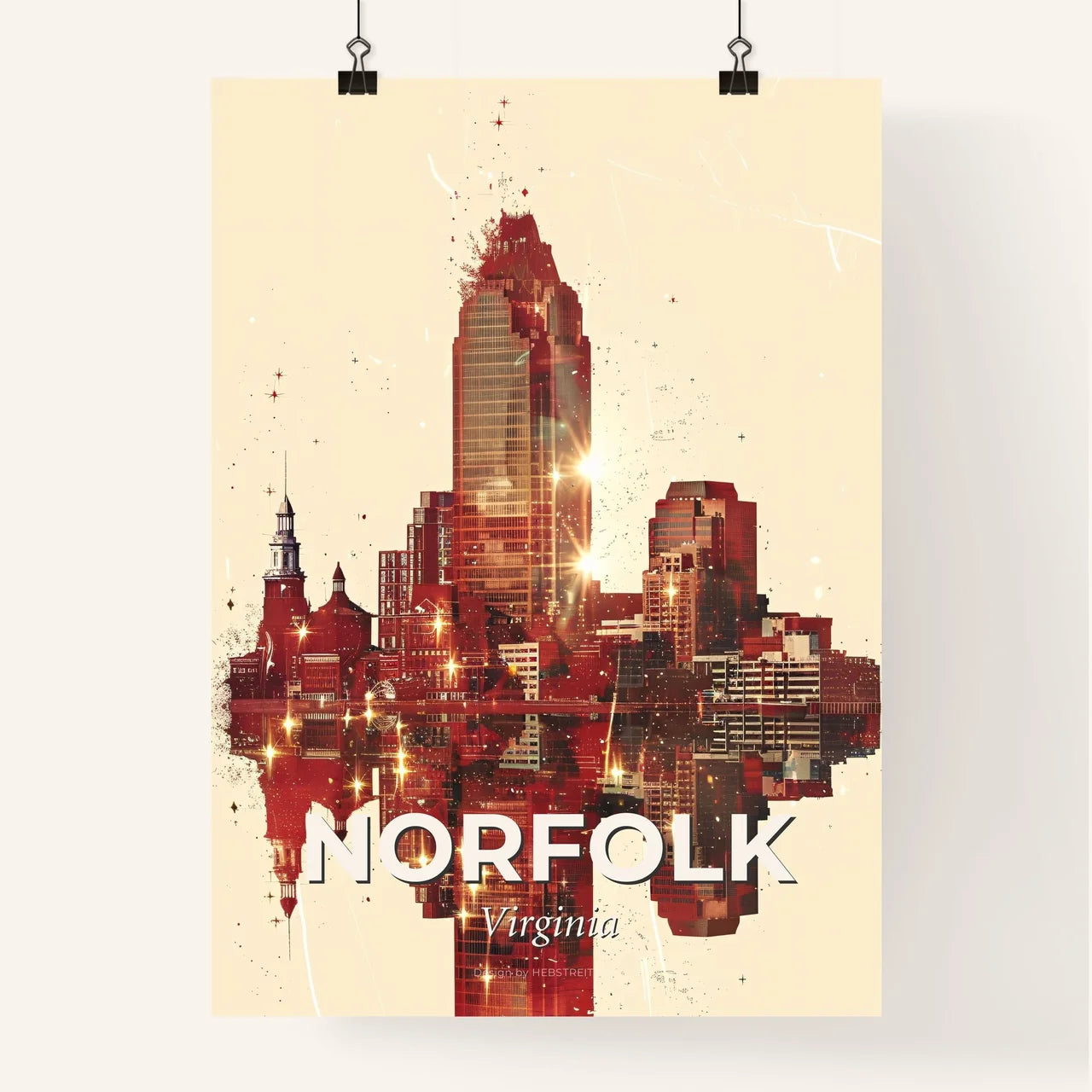 Norfolk City Fusion Skyline Night Art Poster