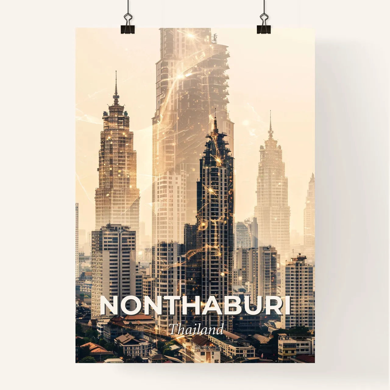 Nonthaburi Thailand Skyline Art Composite Bright Beige Poster