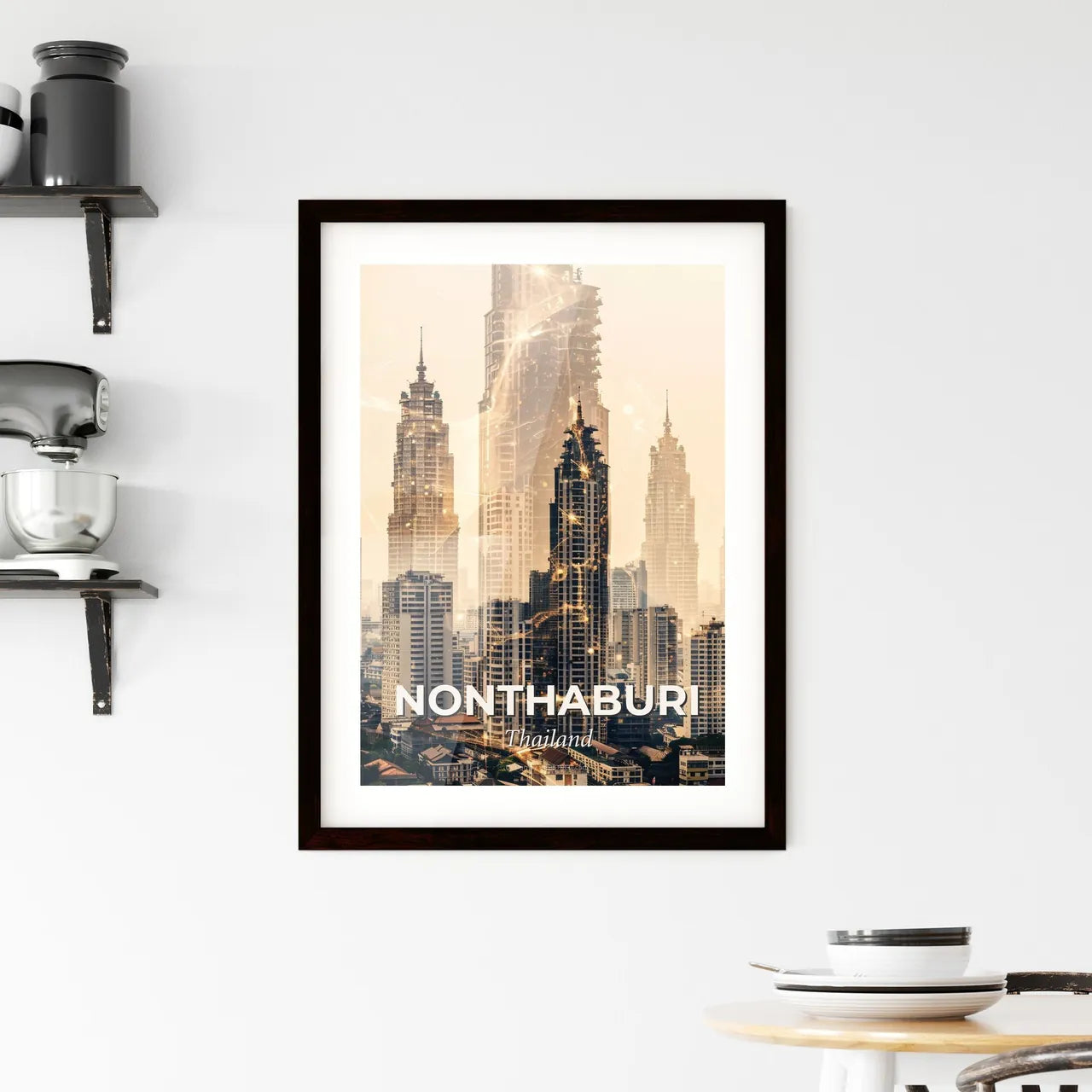 Nonthaburi Thailand Skyline Art Composite Bright Beige Framed Print