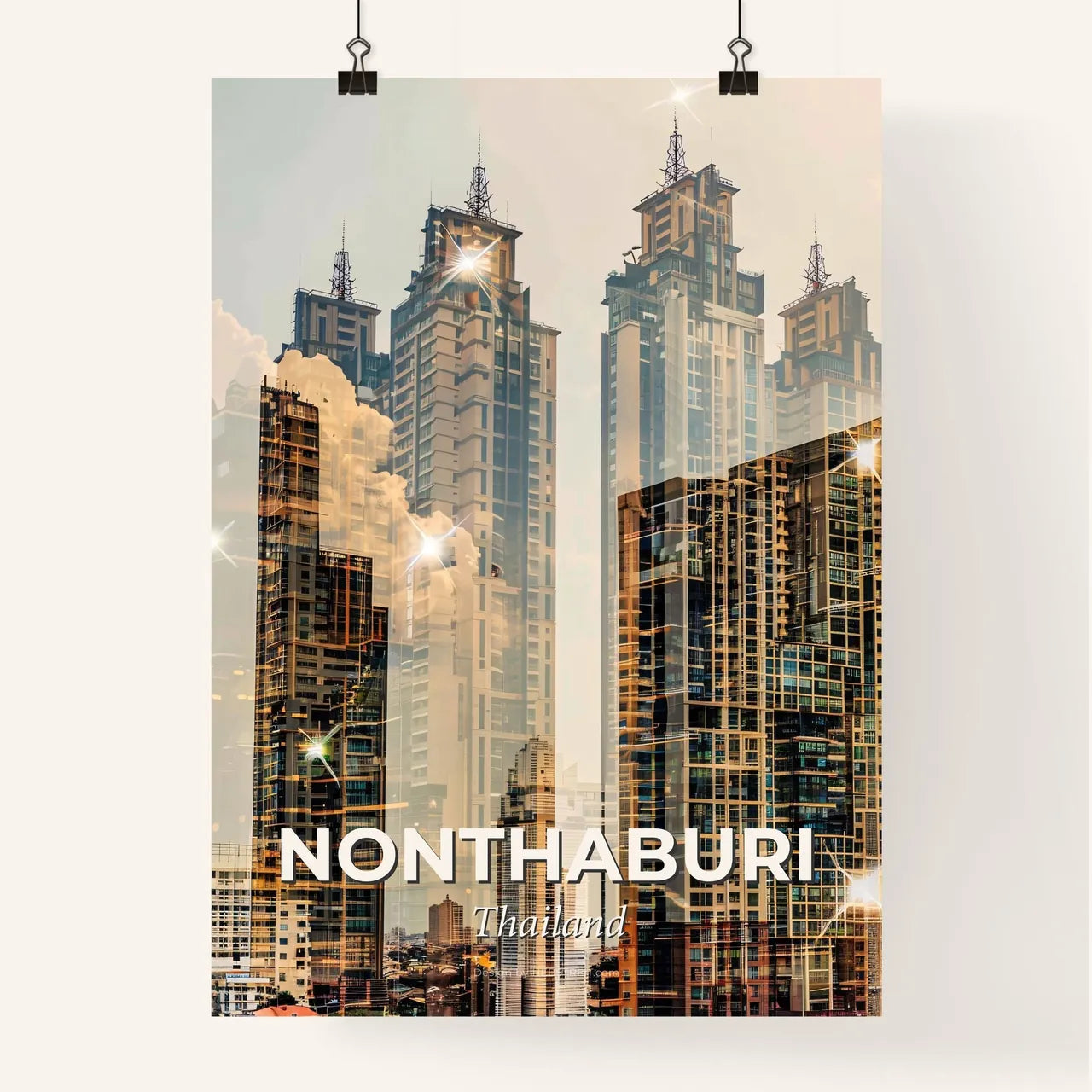 Nonthaburi Thailand Skyline Double Exposure Art Poster