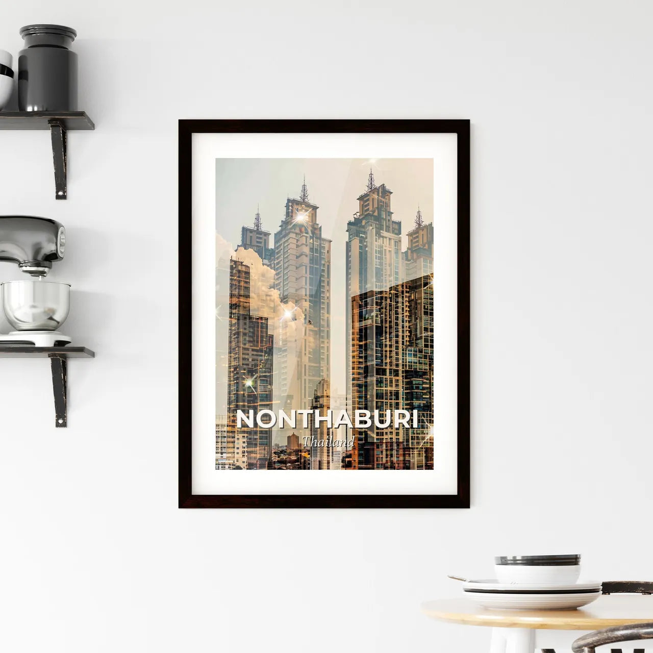 Nonthaburi Thailand Skyline Double Exposure Art Framed Print
