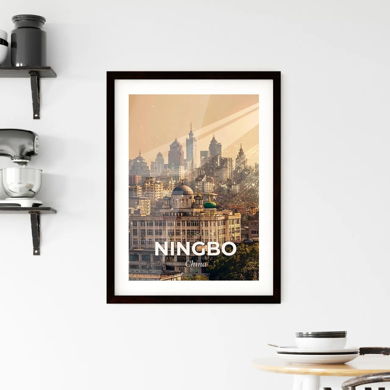 Ningbo City Skyline Double Exposure Poster Art Framed Print