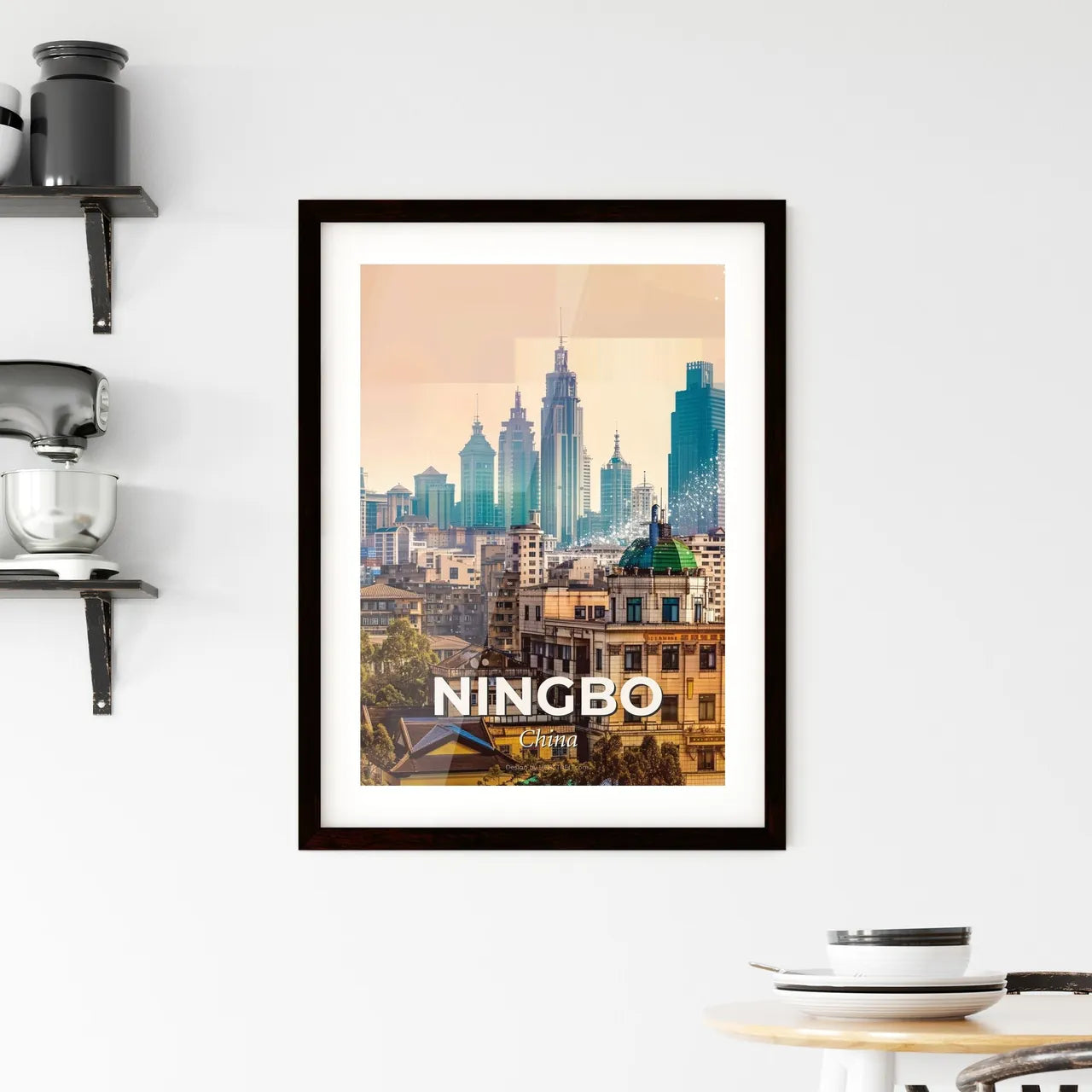 Ningbo Skyline Double Exposure Art Poster Framed Print