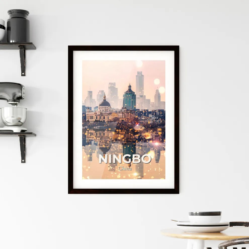 Ningbo Skyline Double Exposure Art Poster Framed Print