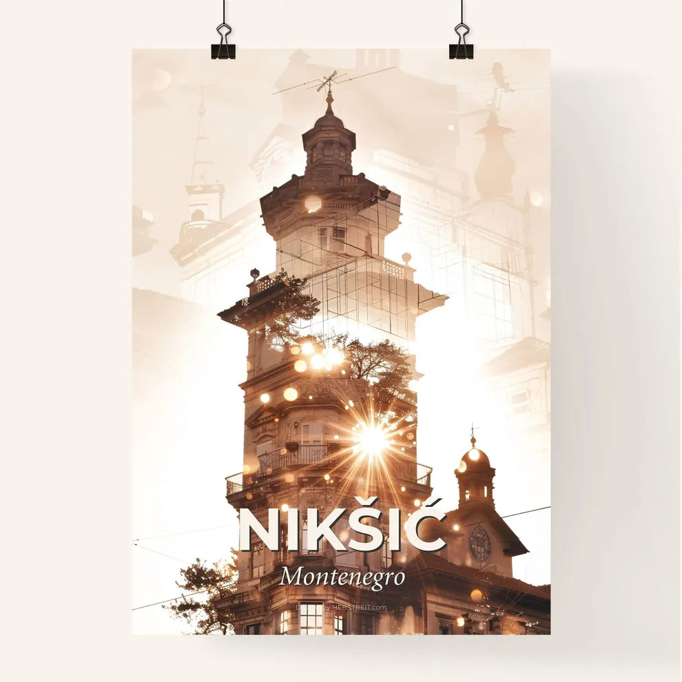 Nikšić Skyline Double Exposure Art Poster