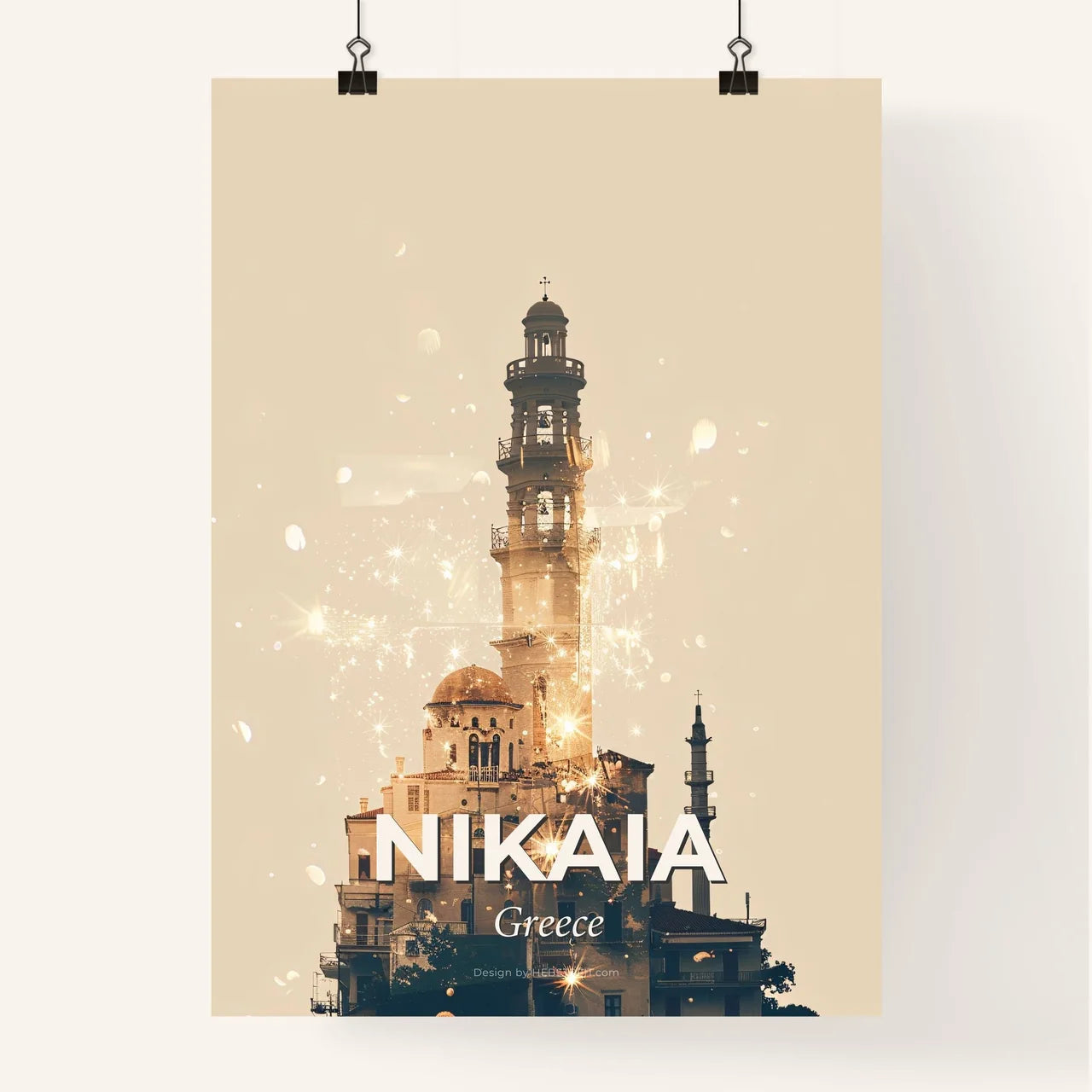 Nikaia Skyline Silhouette Double Exposure Artwork Poster