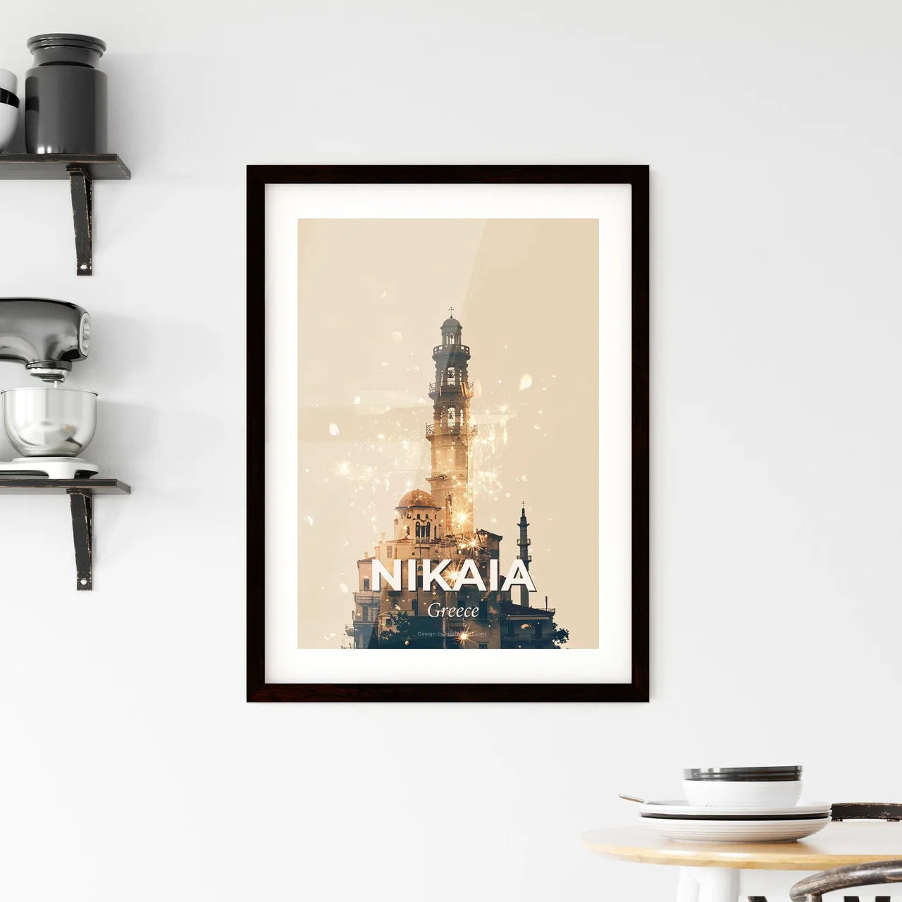 Nikaia Skyline Silhouette Double Exposure Artwork Framed Print