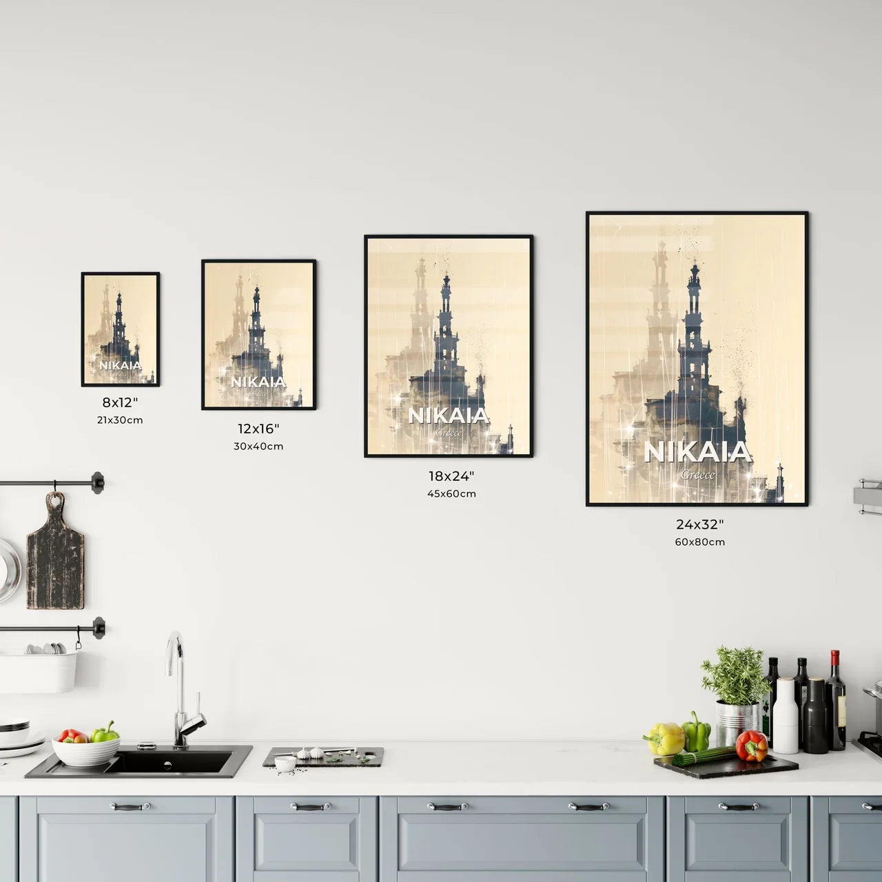 Nikaia Greece City Skyline Poster Silhouette Office Art