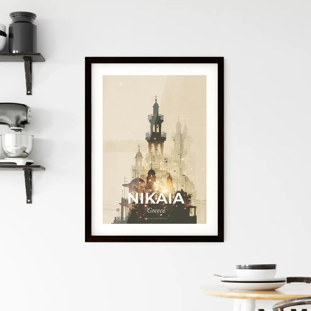 Nikaia: City Skyline Silhouette Composite Art Poster Framed Print