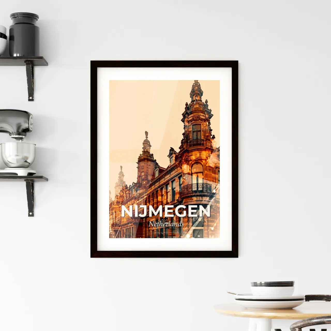 Nijmegen Skyline Double Exposure Art Poster Framed Print