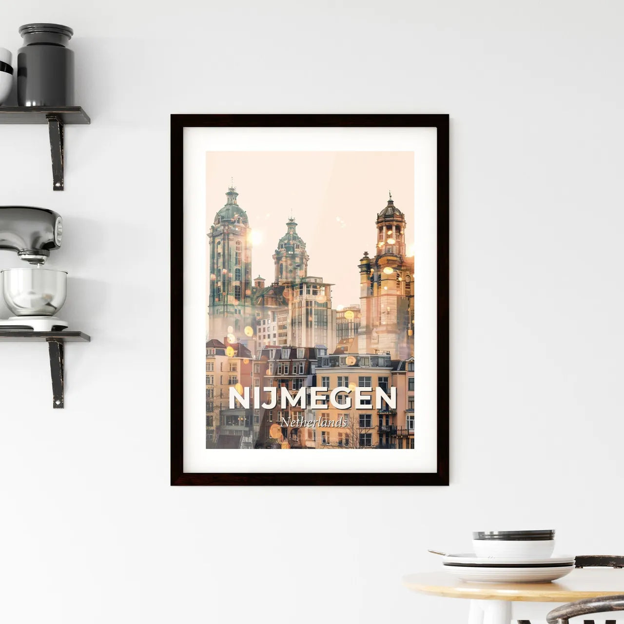 Nijmegen City Skyline Colorful Art Deco Panorama Print Framed Print