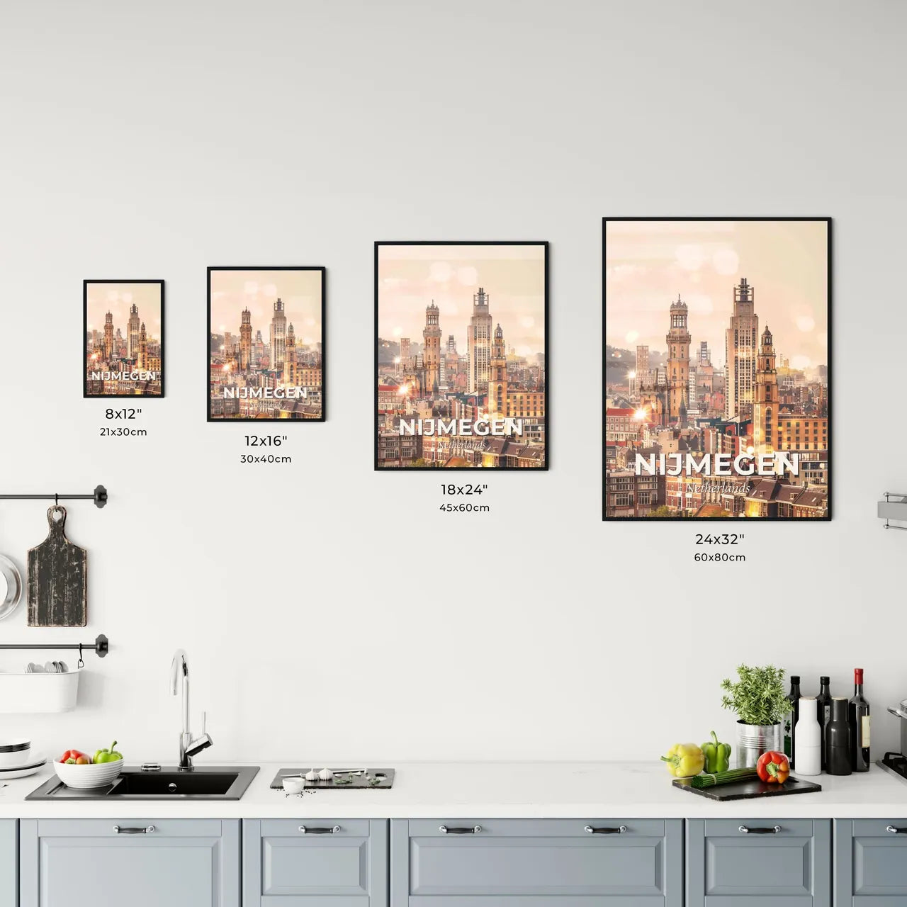 Nijmegen Skyline Composite Art Poster, Bright Beige Office Art