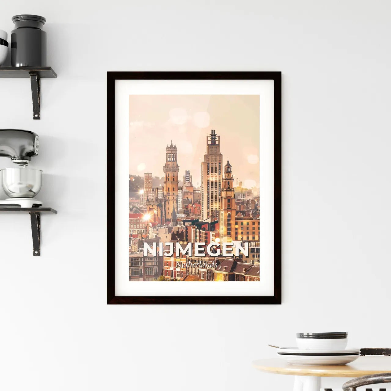 Nijmegen Skyline Composite Art Poster, Bright Beige Framed Print