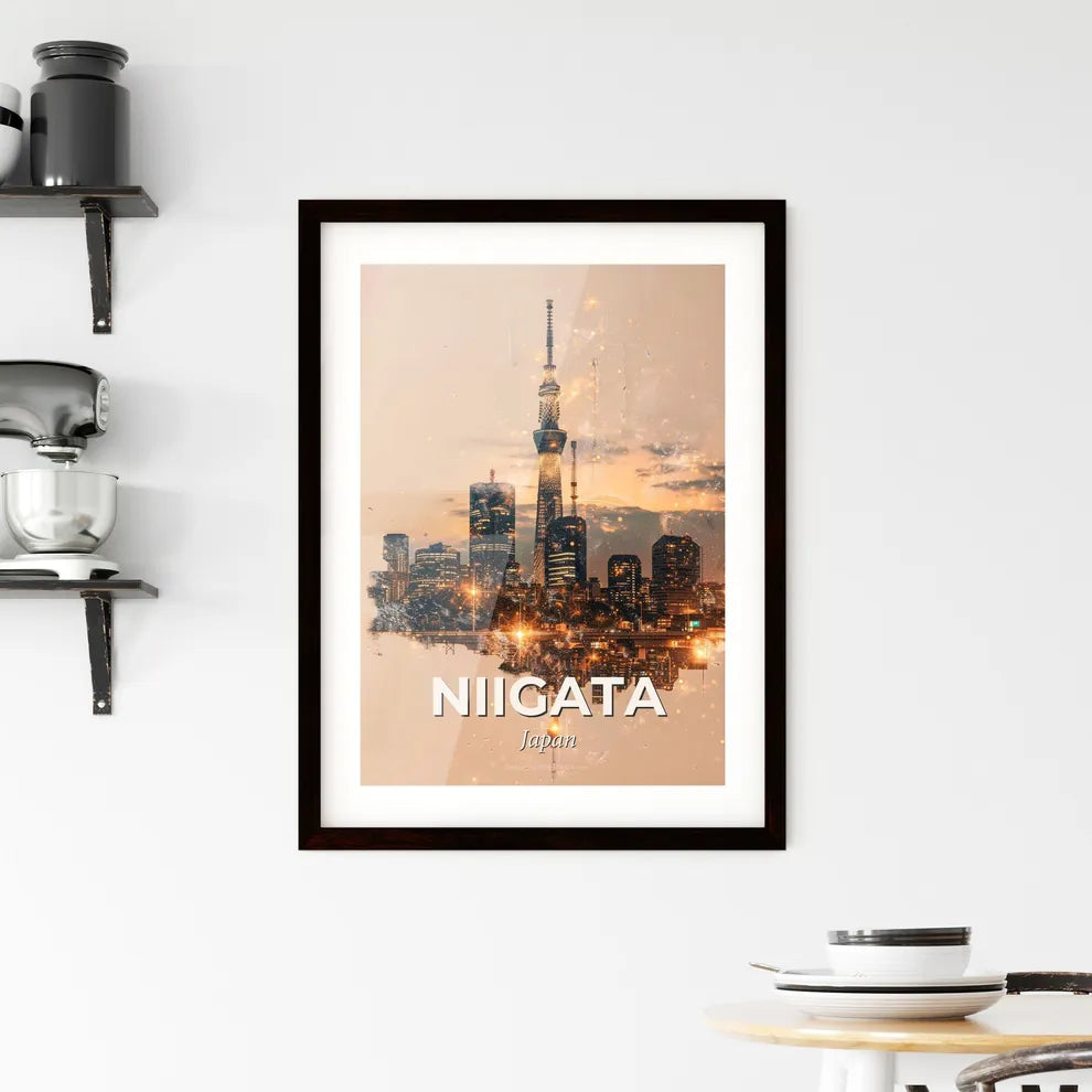 Niigata Skyline Double Exposure Composite Art Framed Print