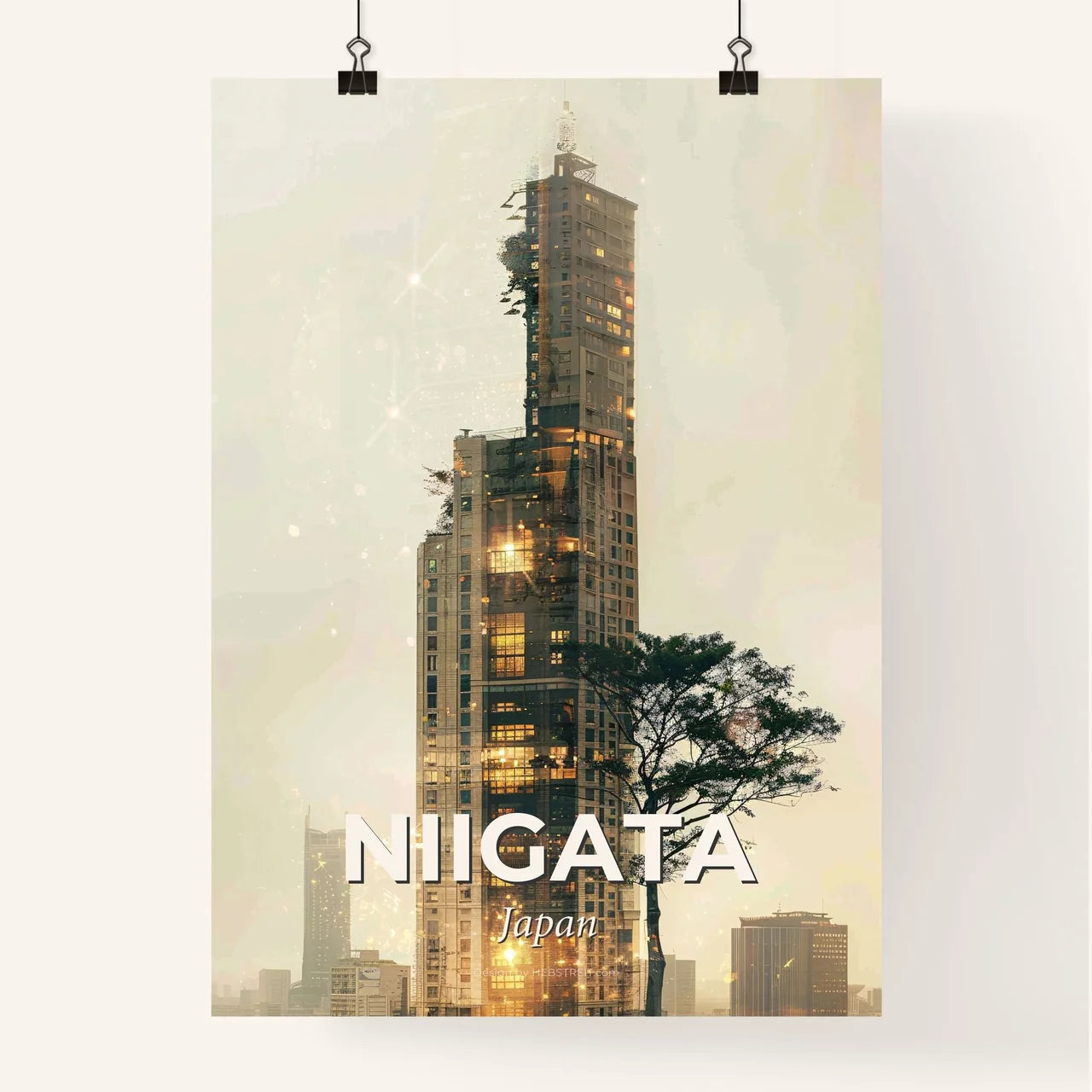 Niigata Skyline Double Exposure Poster Art Poster