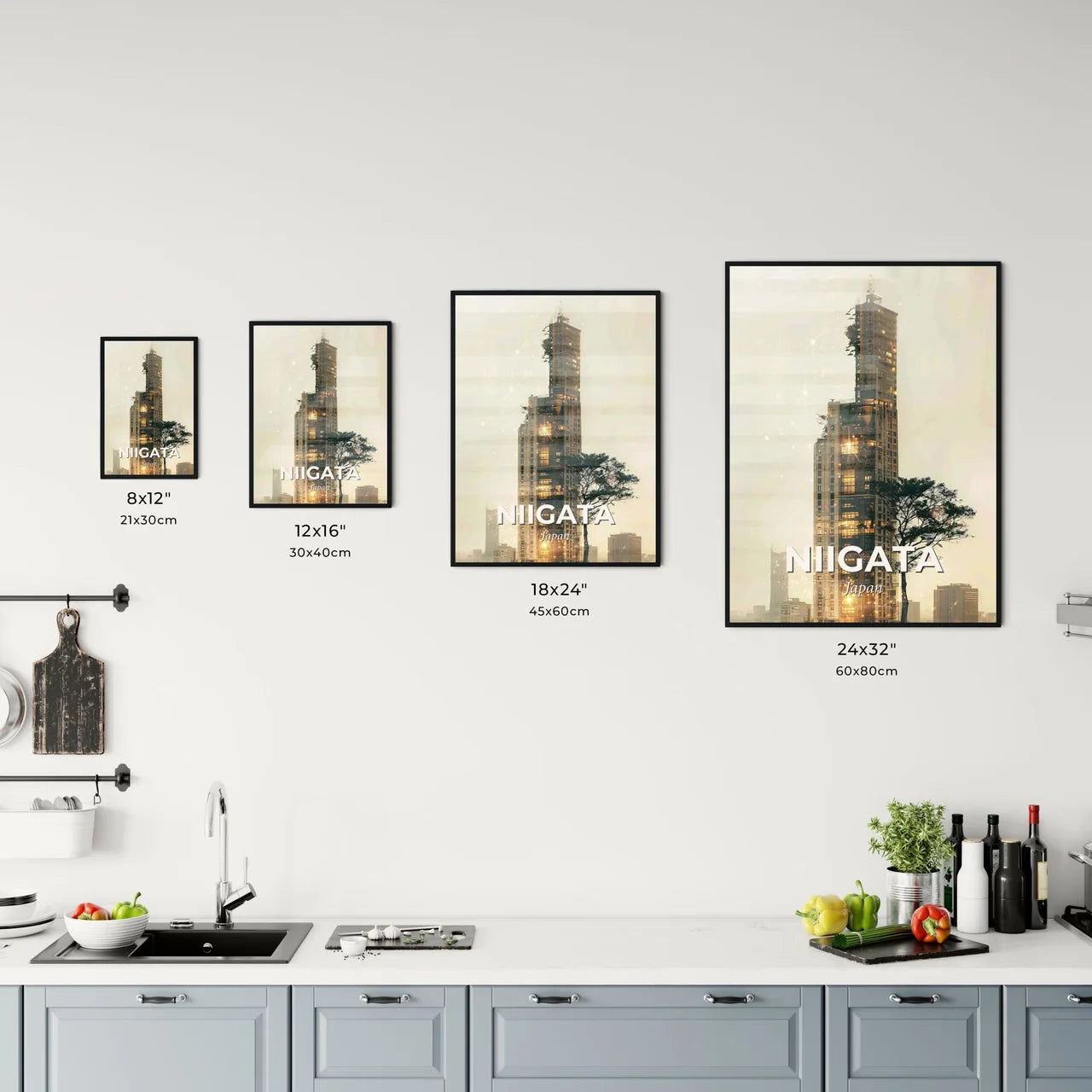 Niigata Skyline Double Exposure Poster Art Office Art