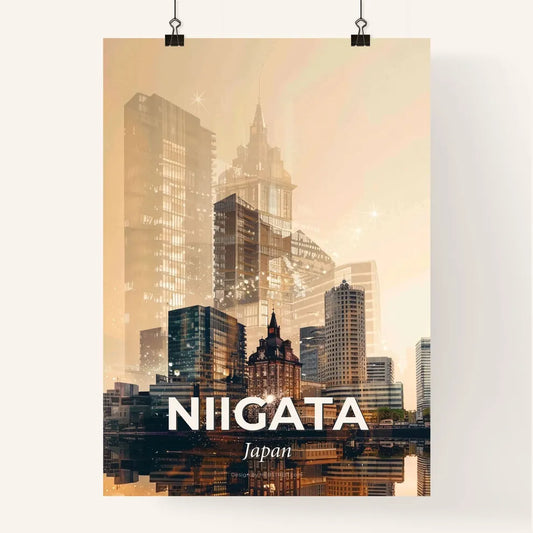 Niigata Skyline Night Sparkles Bright Beige Poster