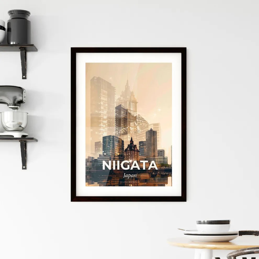 Niigata Skyline Night Sparkles Bright Beige Framed Print