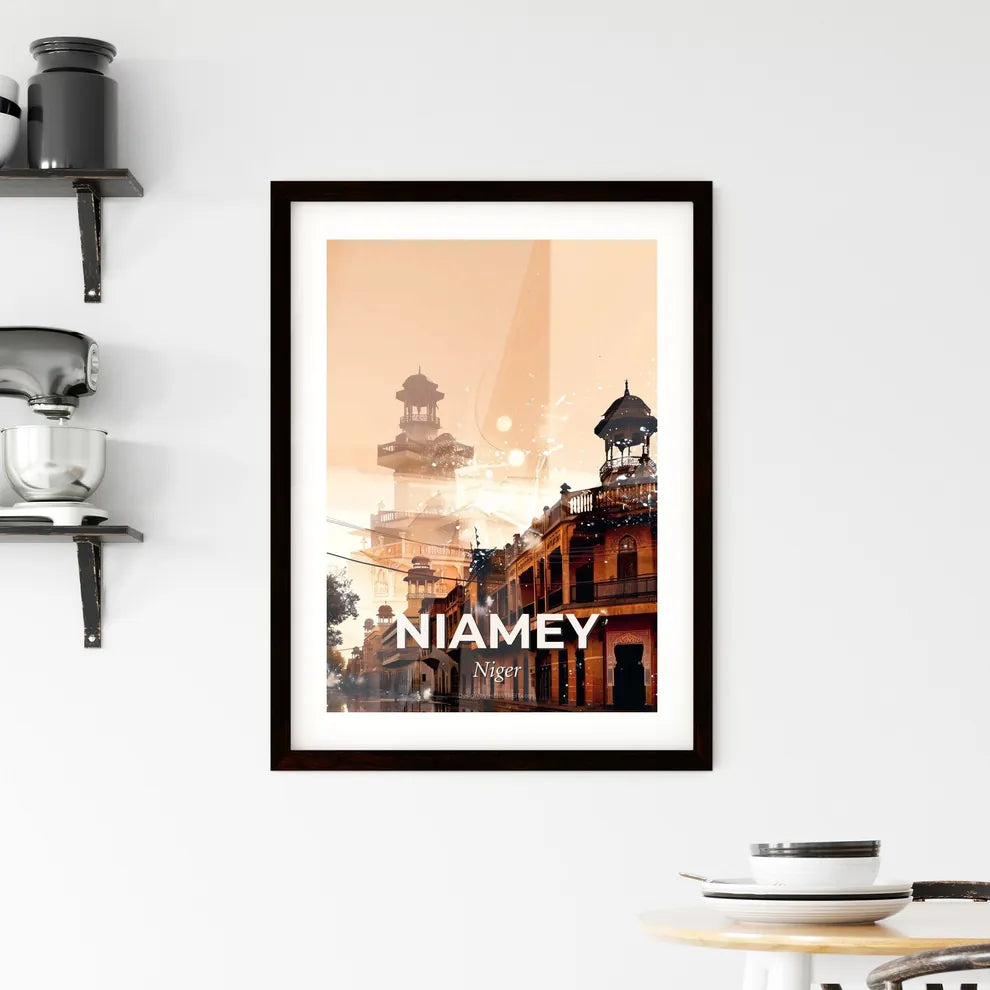 Niamey Architectural Icons on Bright Beige Framed Print