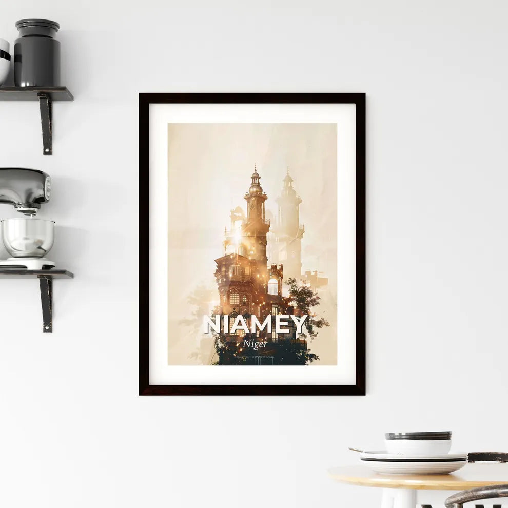 Niamey City Skyline Double Exposure Poster Framed Print