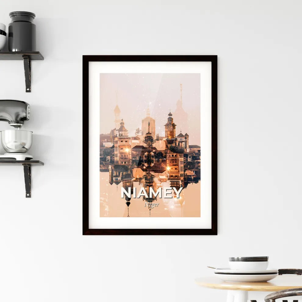 Niamey Skyline Double Exposure Art Poster Framed Print