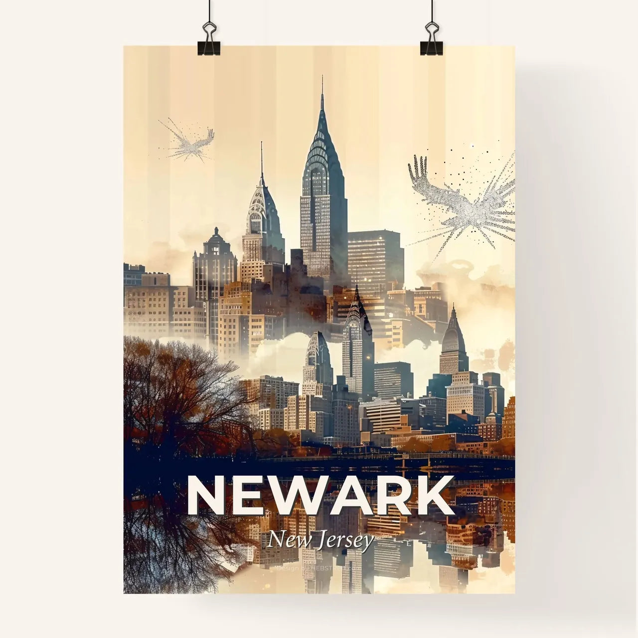 Newark Skyline Double Exposure Poster Art Poster