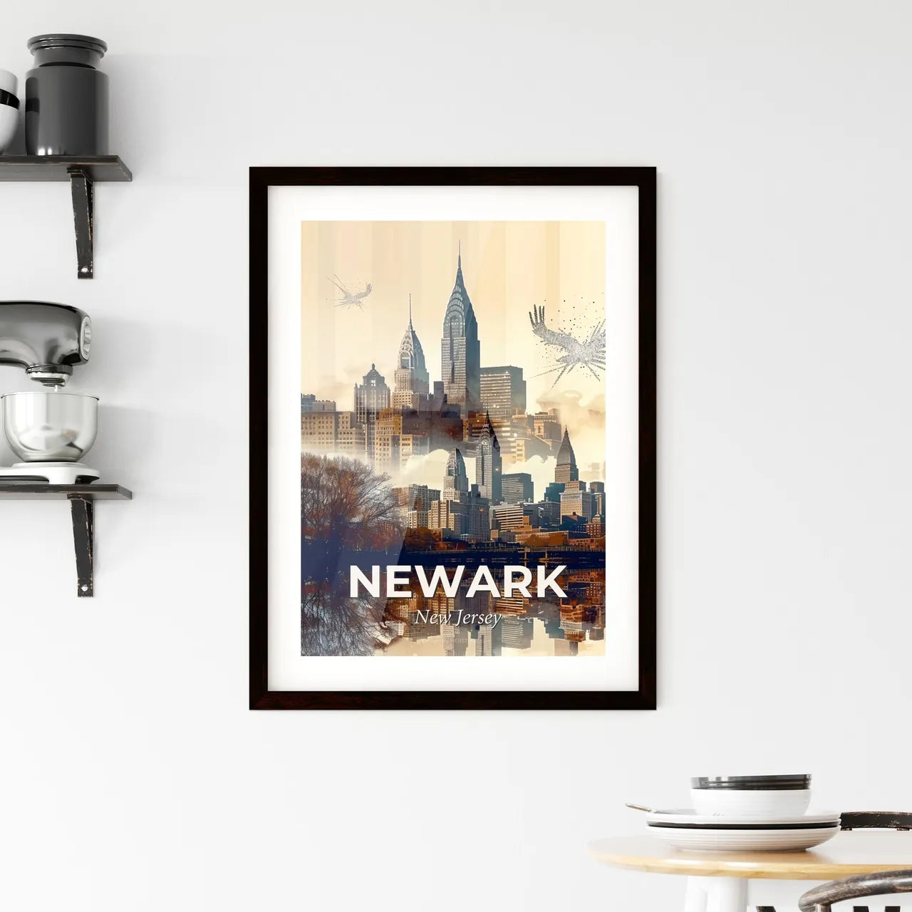 Newark Skyline Double Exposure Poster Art Framed Print