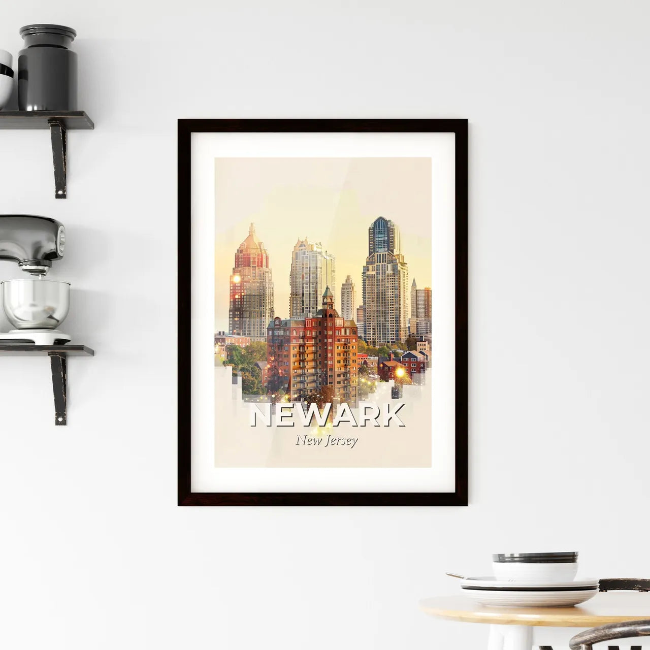 Newark City Sparkle Skyline Wall Art Framed Print