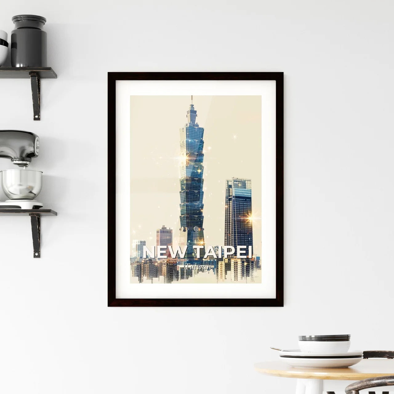 New Taipei City Double Exposure Skyline Poster Art Framed Print