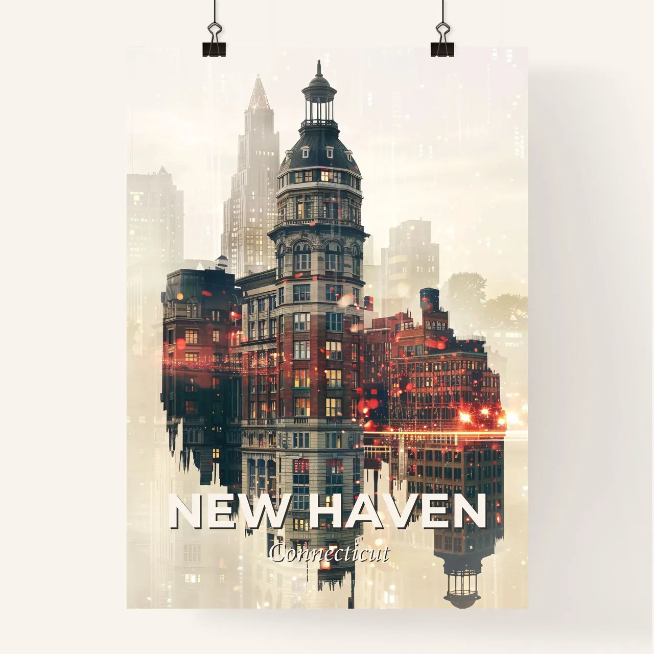 New Haven Double Exposure Skyline Poster Poster