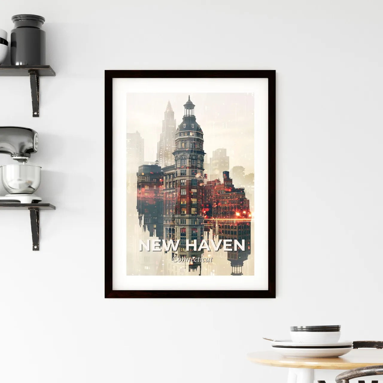 New Haven Double Exposure Skyline Poster Framed Print