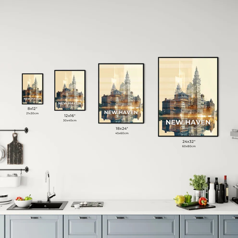 New Haven Double Exposure Skyline Poster Office Art