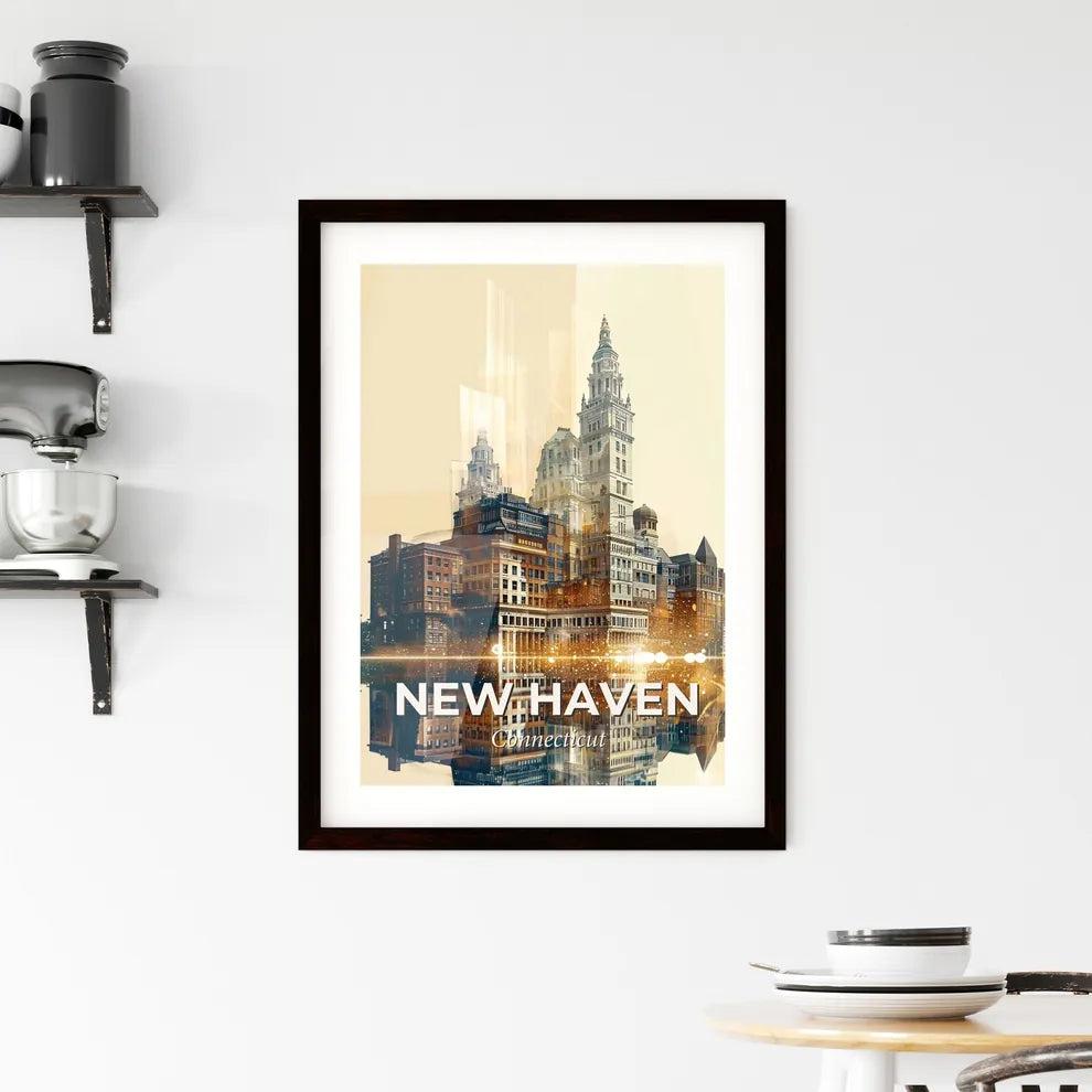 New Haven Double Exposure Skyline Poster Framed Print