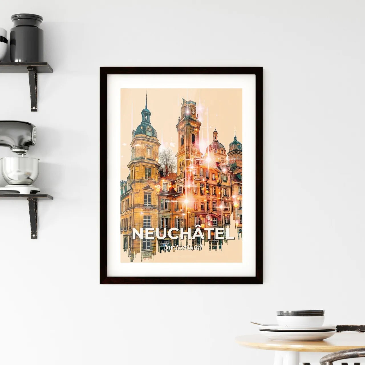Neuchâtel Cityscape Skylines Composite Art Poster Framed Print