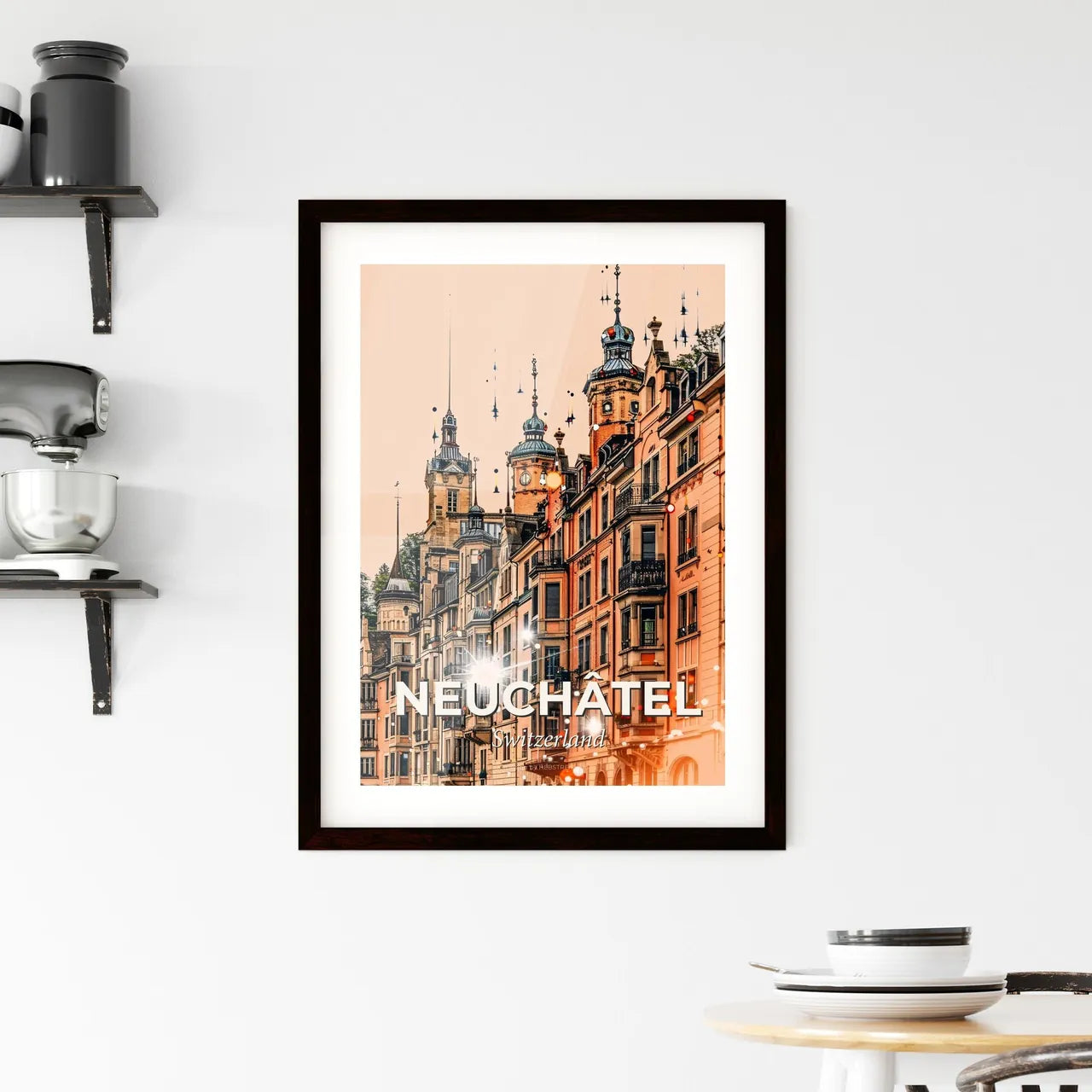 Enchanting Neuchâtel Skyline: Composite Artwork Poster Framed Print