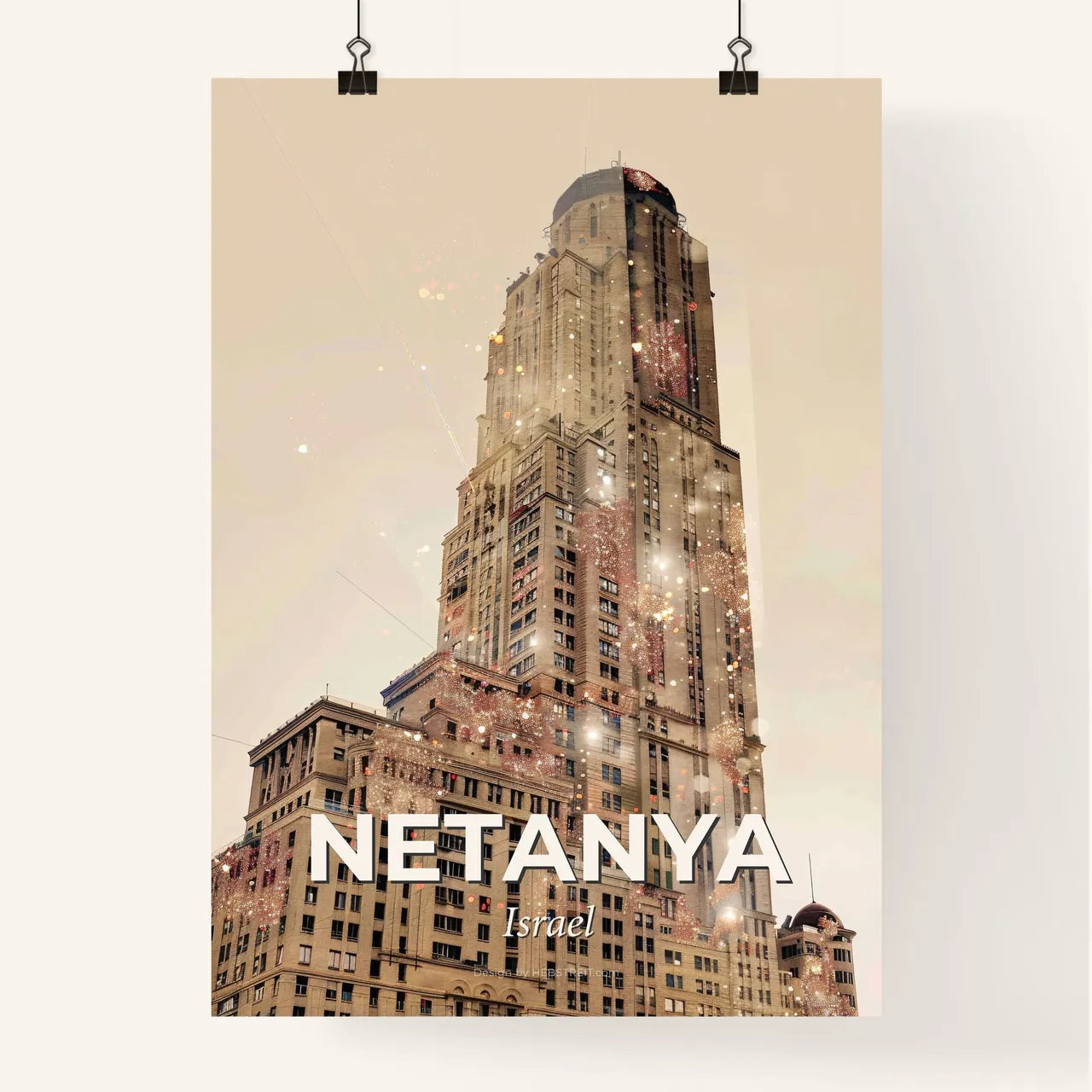 Netanya's Local Charm: Cityscape Sparks and Beige Poster