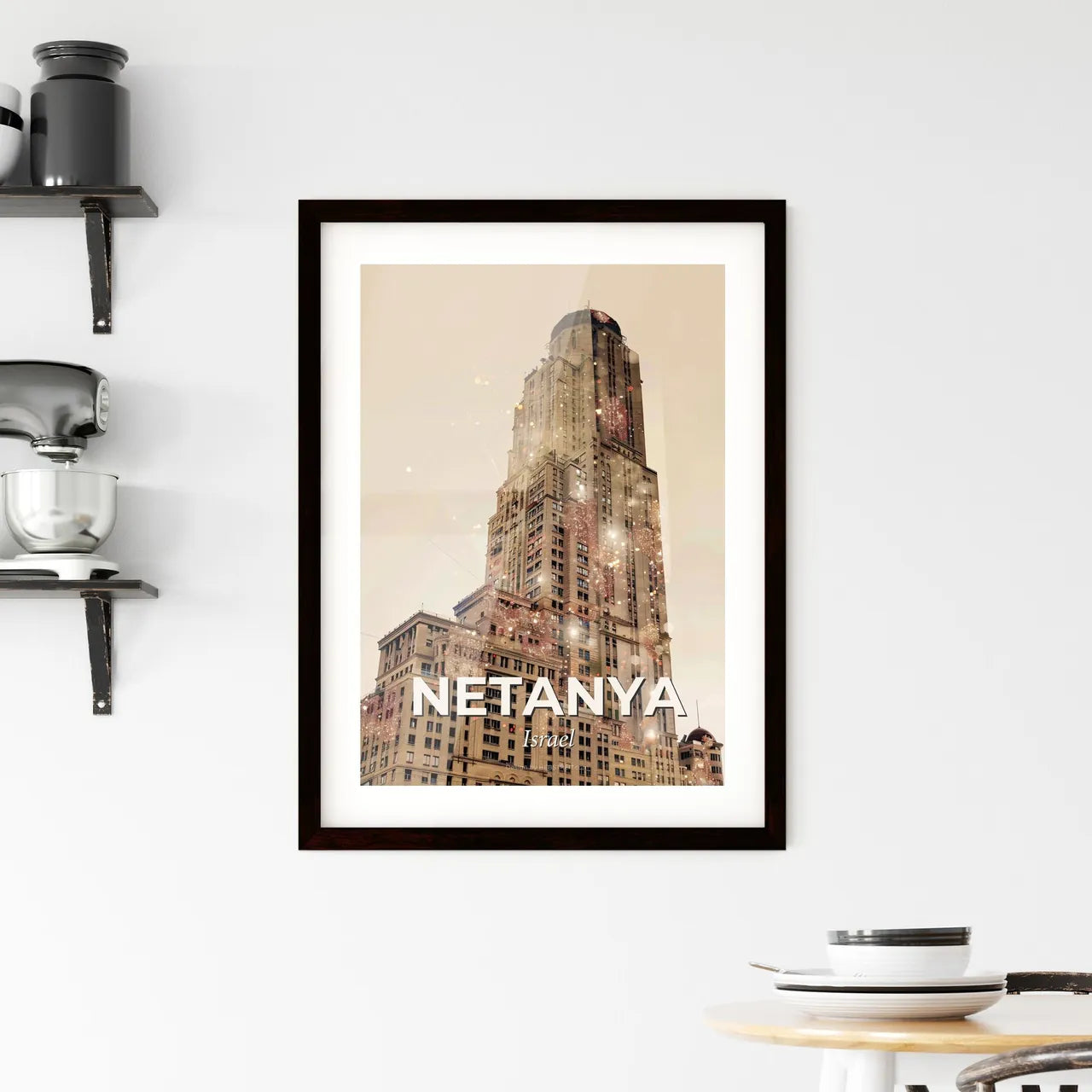 Netanya's Local Charm: Cityscape Sparks and Beige Framed Print