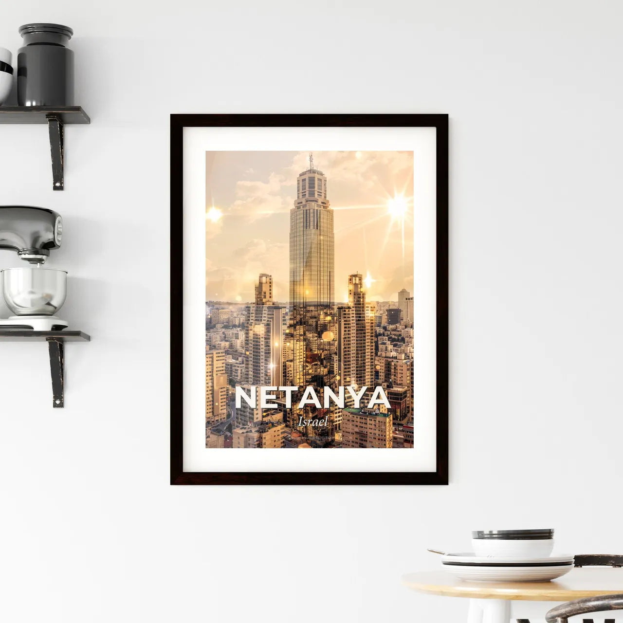 Netanya Cityscape Sunset Silhouette Symphony Framed Print