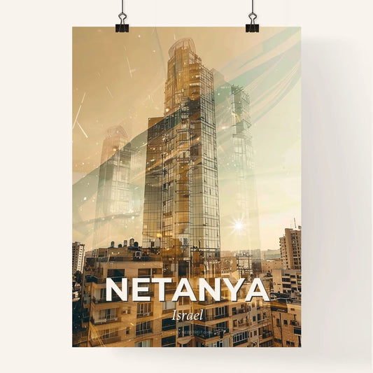 Netanya Skyline Bright Beige Double Exposure Art Poster