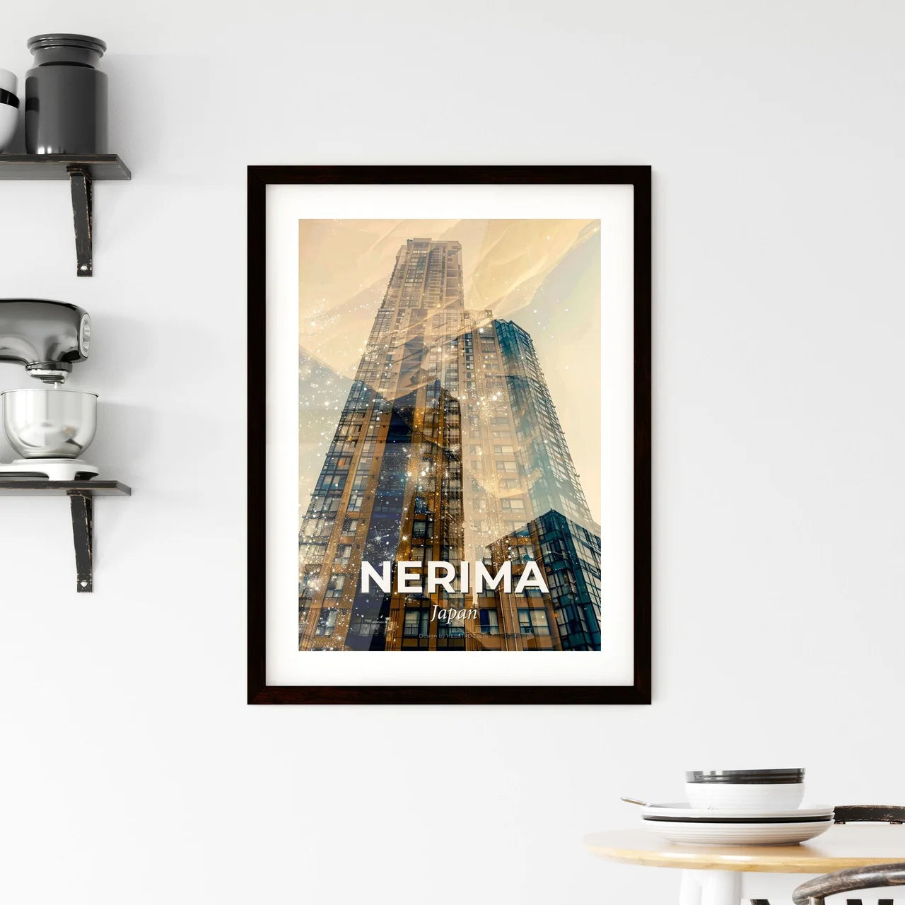 Nerima Skyline Double Exposure Art with Sparkles Framed Print