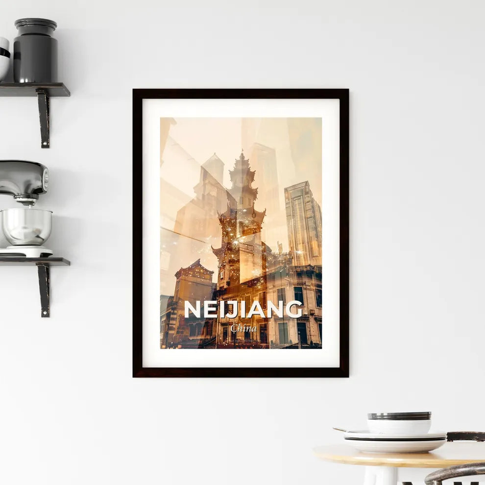 Neijiang City Skyline Composite Art Poster Framed Print