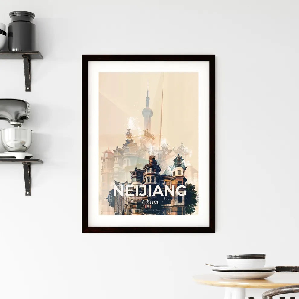 Neijiang China Double Exposure Skyline Framed Print